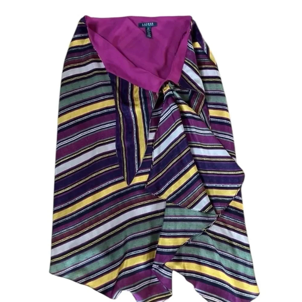 Ralph Lauren Multicolor silk Striped Sarong skirt medium- beautiful!